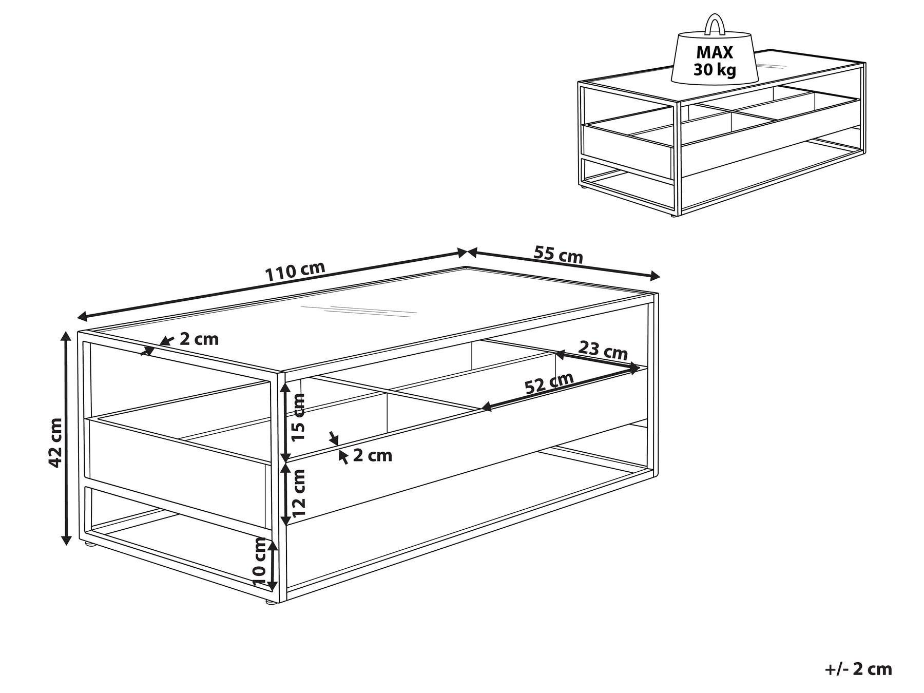 Glass Top Coffee Table with Shelf Dark Wood with Black WACO_825569 Glass Top Coffee Table with Shelf Dark Wood with Black WACO_825569