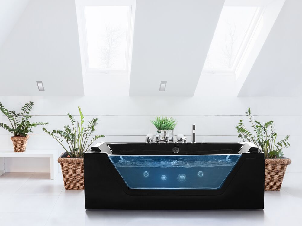 Baignoire d'angle à remous avec LED SAMANA 162 x 76 cm Noir