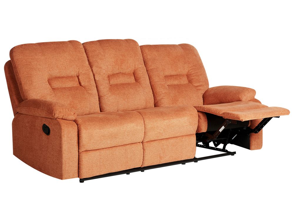 3 Seater Fabric Manual Recliner Sofa Orange BERGEN Beliani