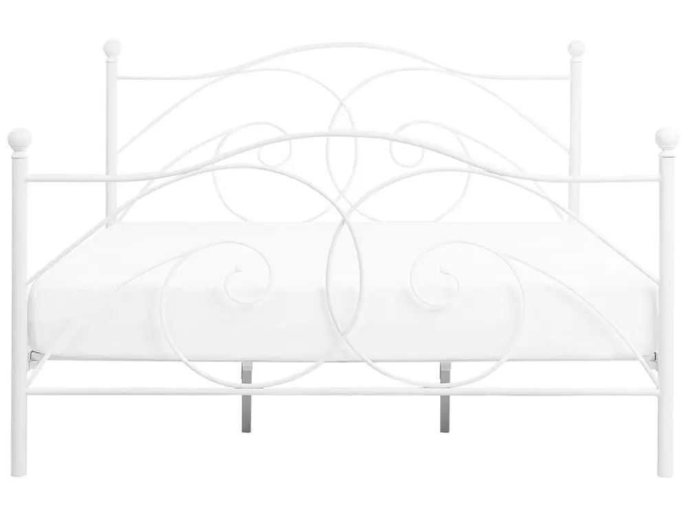 Beliani Cama De Metal 180 X 200 Cm Blanca Con Patas De Madera Clara Base De Listones Estilo Retro Escandinavo Maurs
