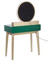 Toaletný stolík so 4 zásuvkami a LED zrkadlom zelená/zlatá FEDRY_844782