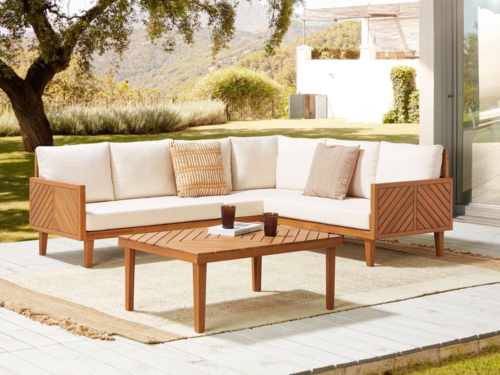 Sofa Set BARATTI Acacia Wood Light Beige Left Hand 4 Seater Beliani