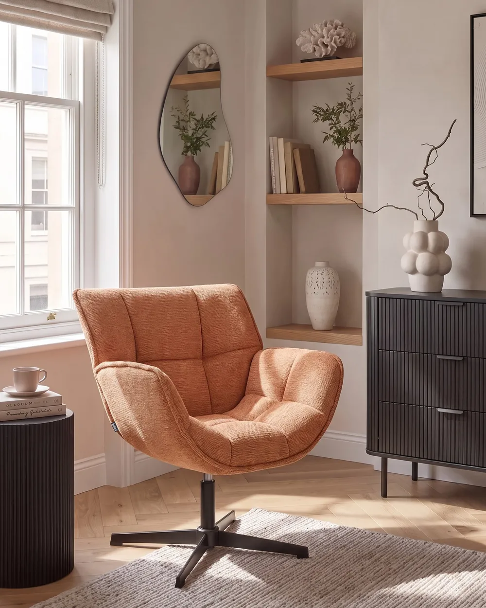 Swivel Armchair AUMA Fabric Orange - Beliani.hu