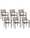 Lot de 6 chaises de jardin bois clair et noir VERNIO_862884