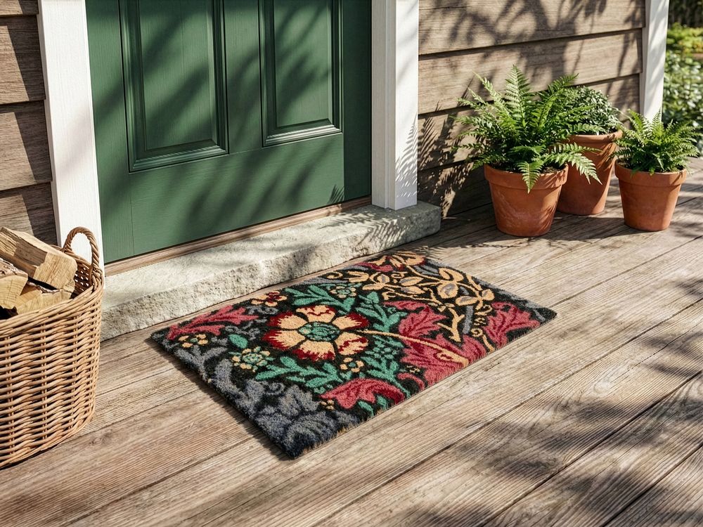 Tappetino da Ingresso ILLIAMNA Multicolore 40 x 60 cm Fiore Fibra di Cocco
