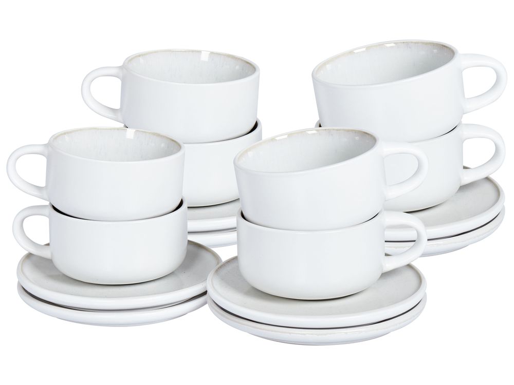 Lot de 8 tasses avec soucoupes SESAME Grès Blanc cassé