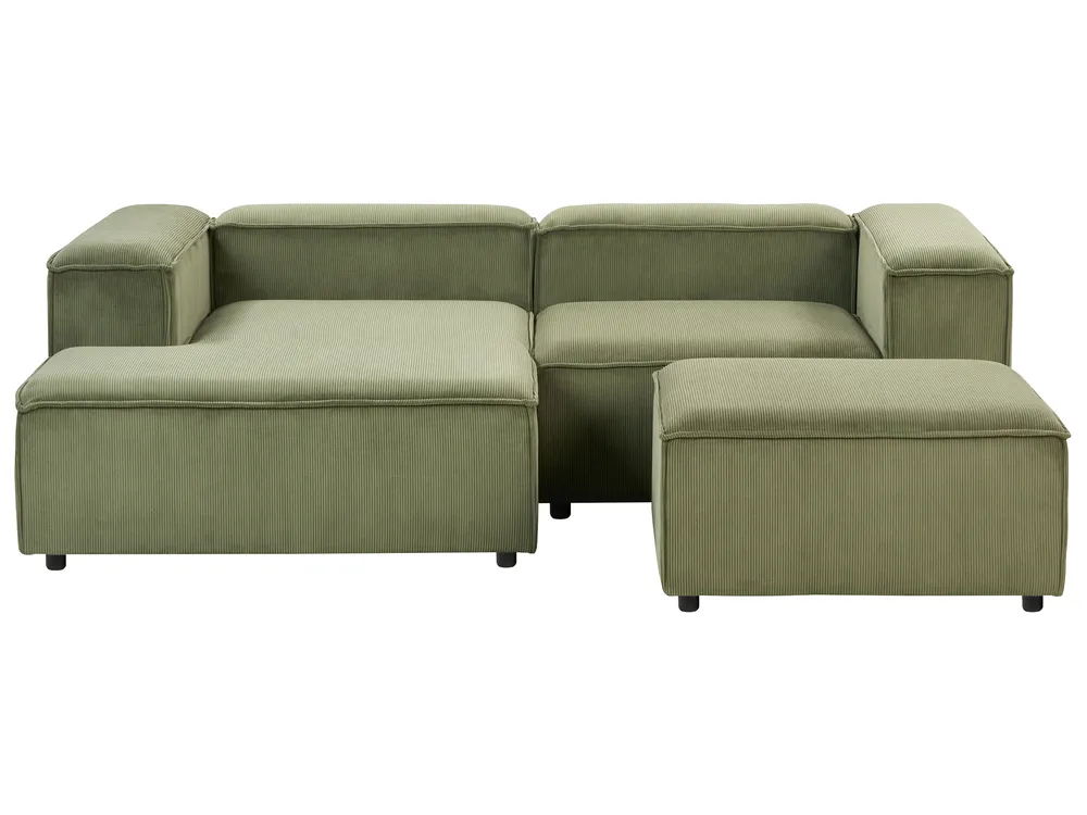 Modular Corner Sofa 2 Seater ARDAL with Ottoman Corduroy Green Right Hand_947429