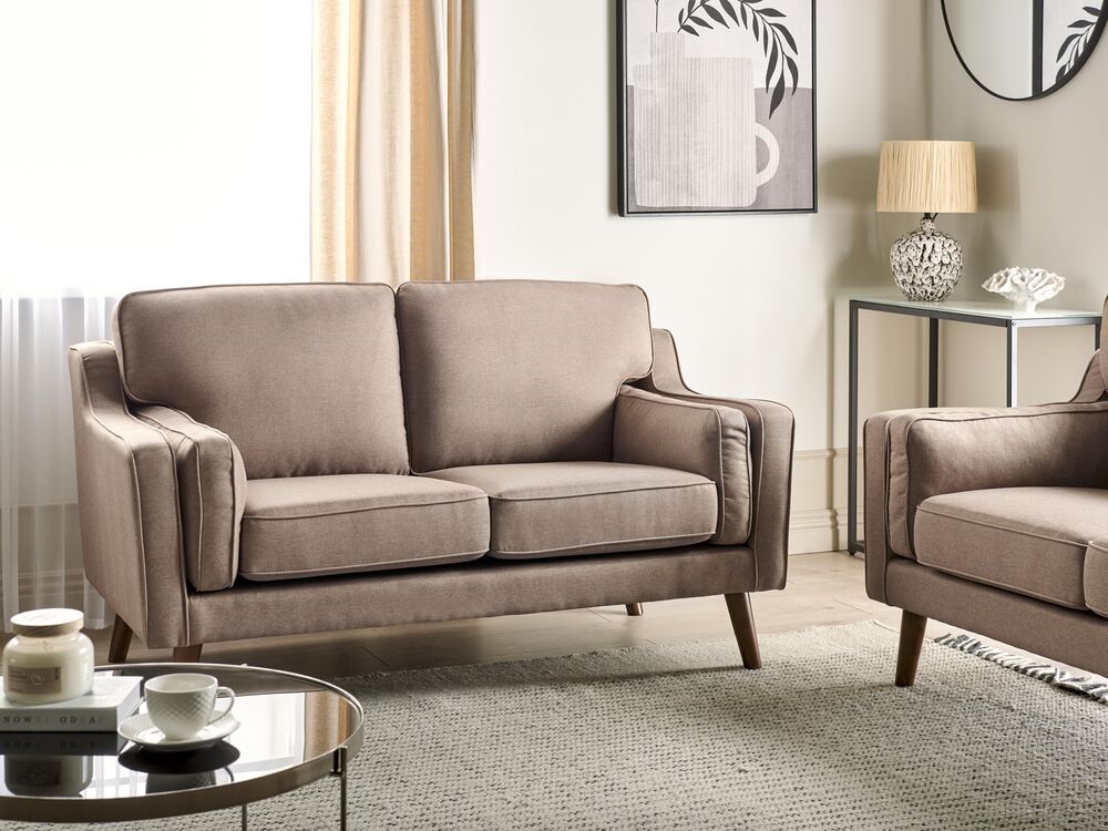 2 Seater Fabric Sofa Light Brown LOKKA Beliani
