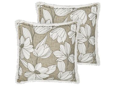 Conjunto 2 almofadas padrão floral em algodão verde e branco 45 x 45 cm CYANOTIS