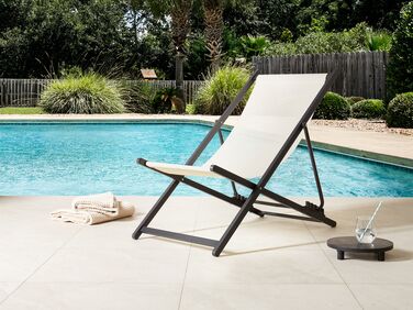 Folding Deck Chair Cream and Black LOCRI II