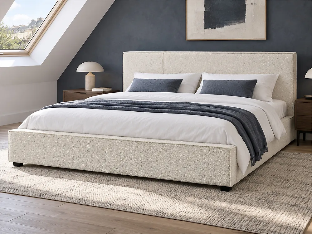 Cama Bouclé MIRANDE 180 x 200 cm Blanco crema_1183981