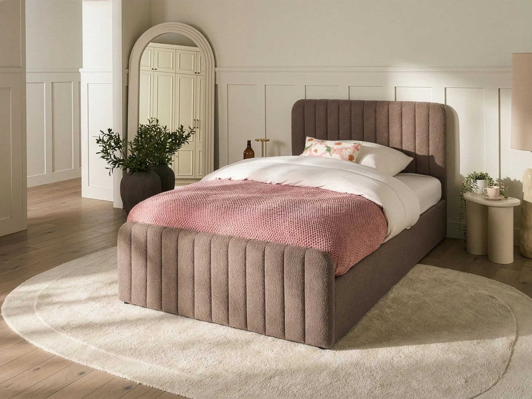 Ottoman Bed LUNAN Boucle Taupe 120 x 200 cm (EU Small Double)_1048505