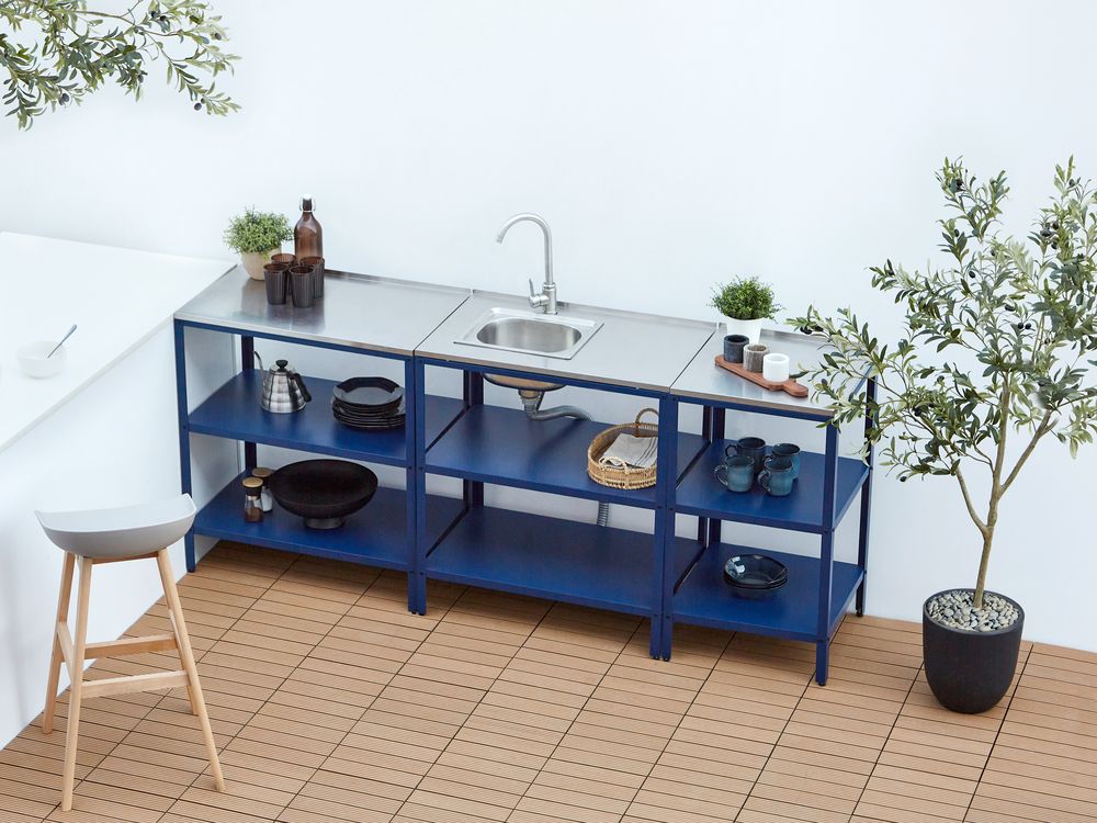 Cuisine d'extérieur 3 pièces avec évier VILAMA Bleu Métal