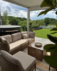 Garden Lounge Set with Table 6 Seater OMEGANA Modular PE Rattan Light Beige_1153787