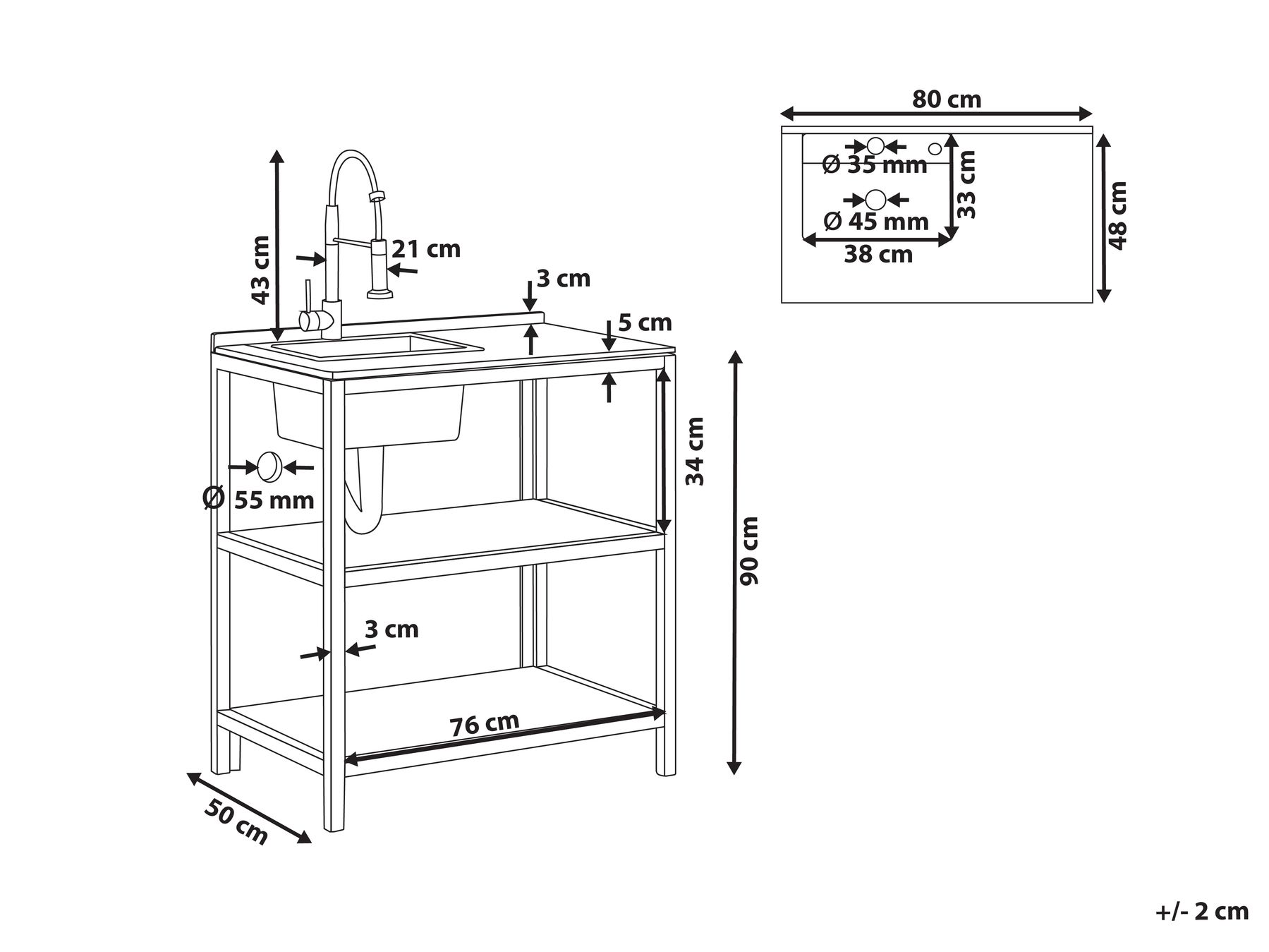 Садовый кухонный остров с мойкой из акации 50 x 80 x 90 коричневый с черным VENOSA_984501 Садовый кухонный остров с мойкой из акации 50 x 80 x 90 коричневый с черным VENOSA_984501