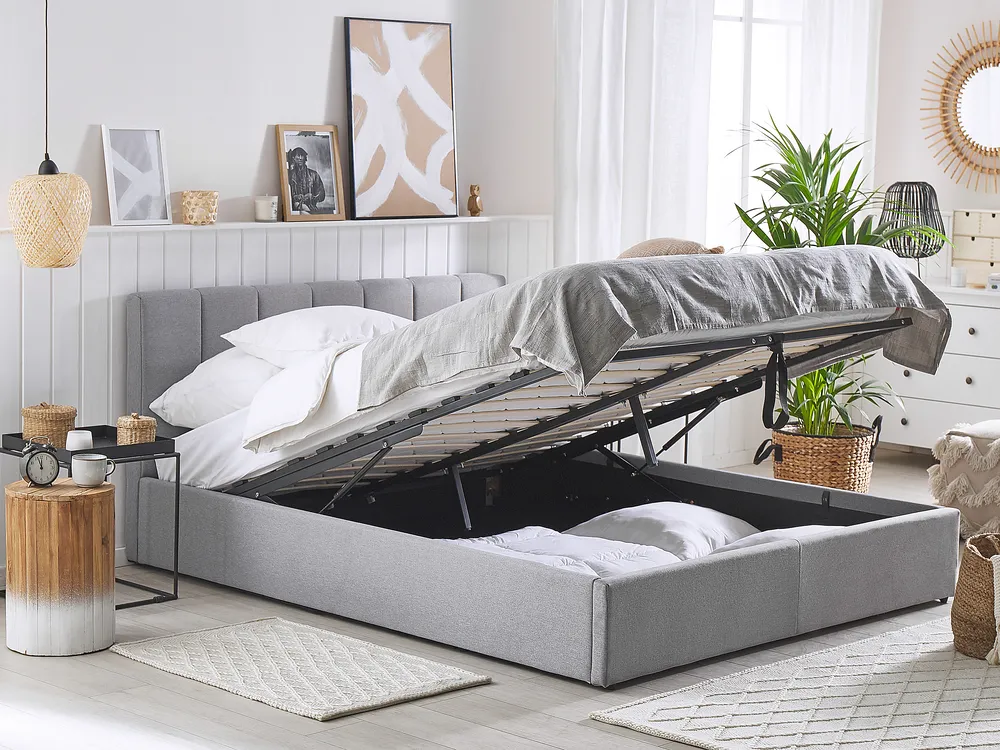 Ottoman Bed DREUX Fabric Light Grey 180 x 200 cm (EU Super King)_793238