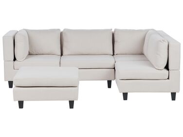 4 Seater Left Hand Modular Fabric Corner Sofa with Ottoman Light Beige UNSTAD