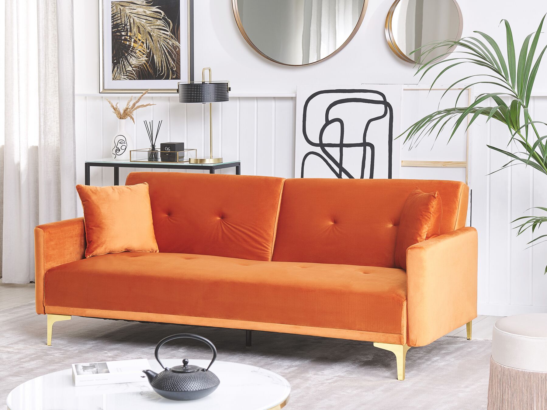 Velvet Sofa Bed Orange LUCAN_810395