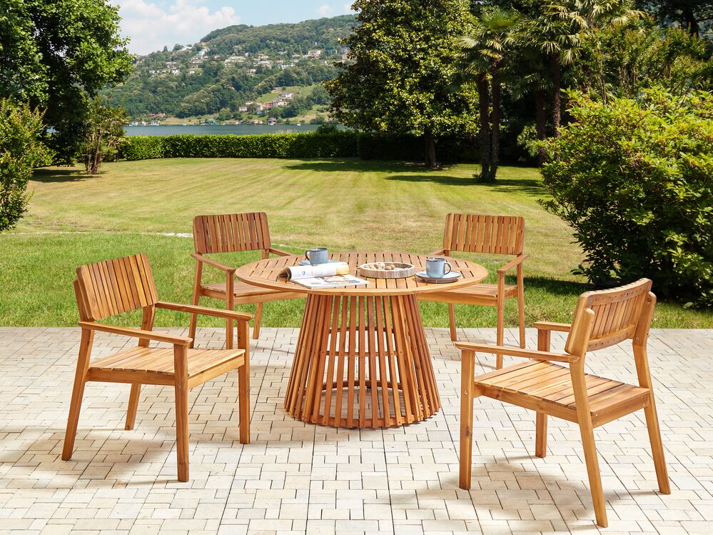 Acacia Garden Dining Table 120 cm Light Wood AGELLO Beliani