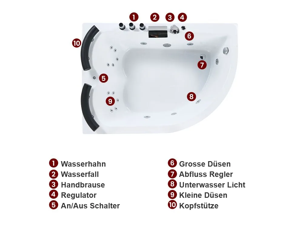 Whirlpool Badewanne Eckmodell mit LED PARADISO 158 x 113 cm Weiss rechtsseitig_979083