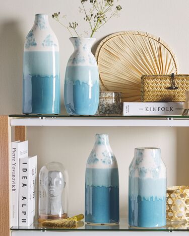 Vase 35 cm hvit/blå CALLIPOLIS
