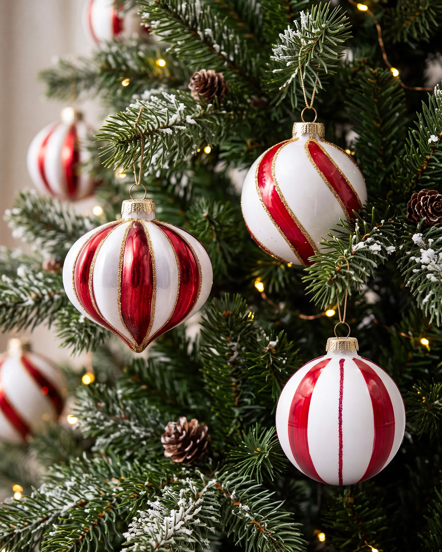 Set of 12 Baubles NORTHGLOW Glass Red/White_1192116