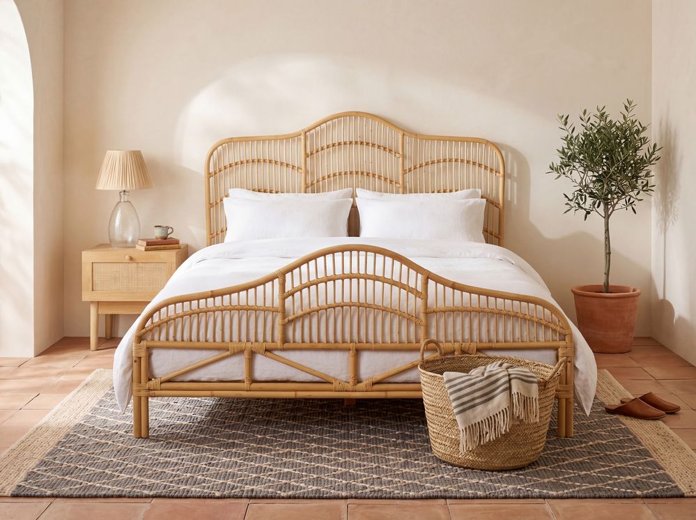 Bed Rattan DOMEYROT 180 x 200 cm (EU Super King) Light Brown