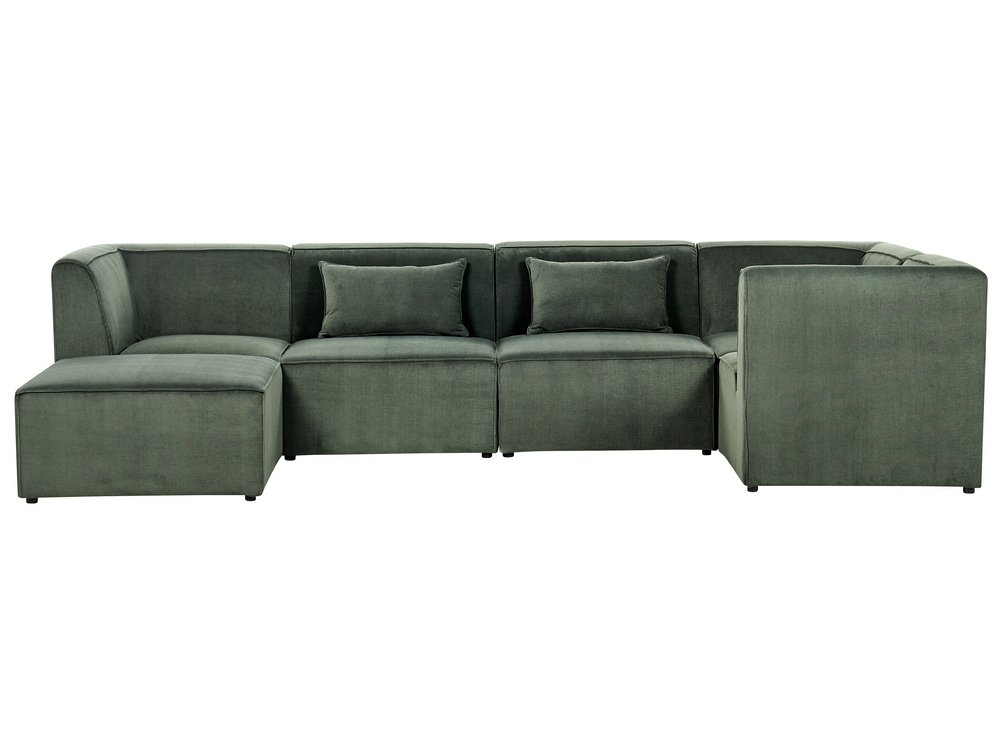 Left Hand 5 Seater Modular Jumbo Cord Corner Sofa with Ottoman Dark Green LEMVIG Beliani