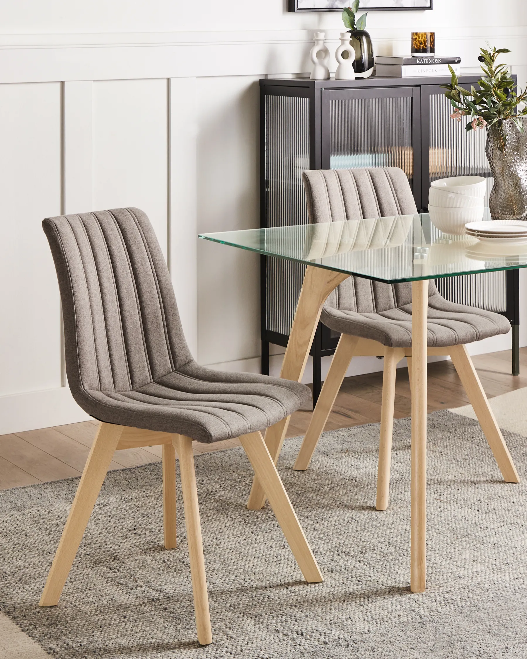 Set of 2 Dining Chairs CALGARY Fabric Brown_1027064