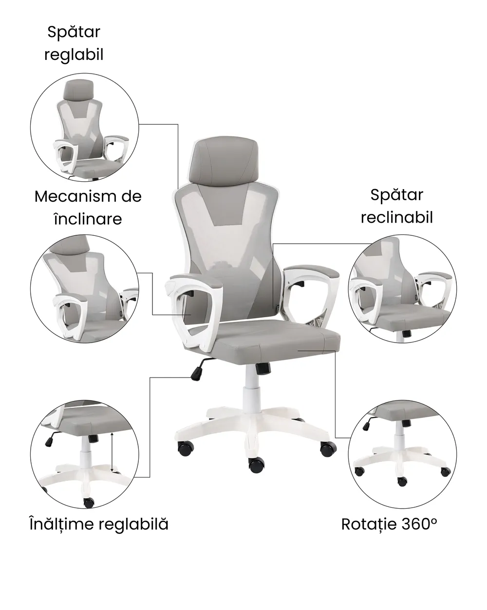 Scaun ergonomic IGNIS Piele ecologică Gri deschis_1074213