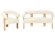 Living Room Set ILBRO Boucle Off-White/ Light Brown_985014