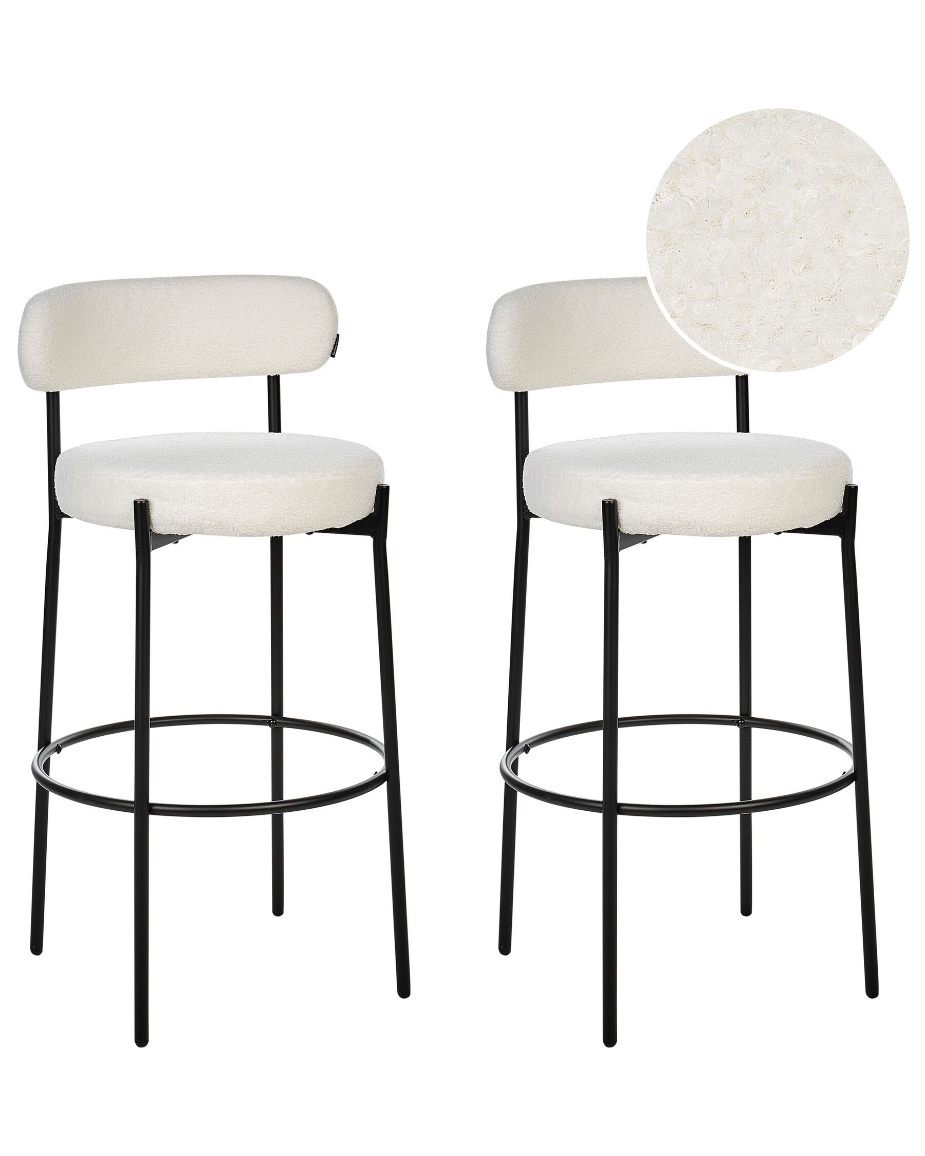 Lot de 2 chaises de bar en tissu bouclé blanc ALLISON_915903