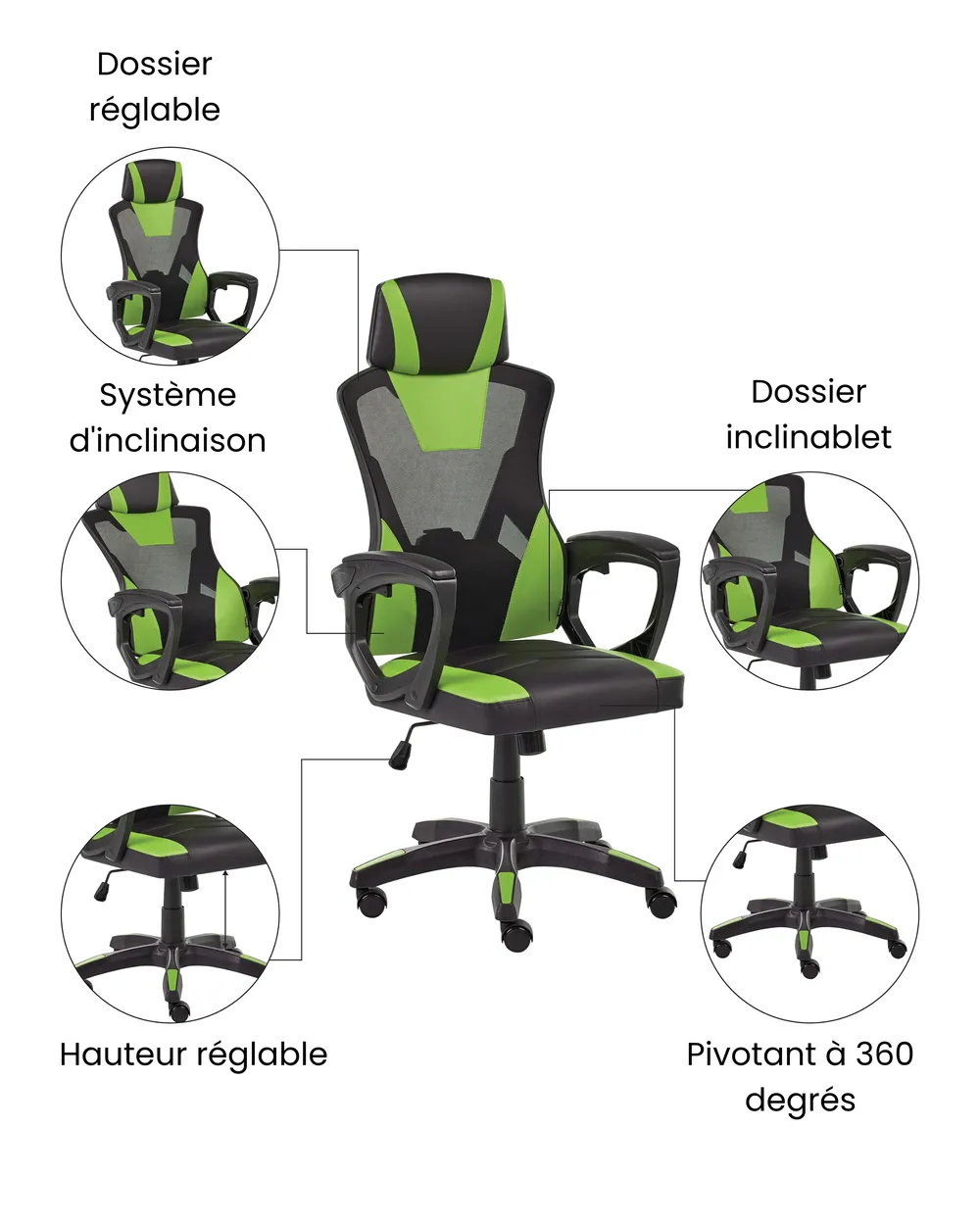 Chaise de bureau IGNIS Cuir PU Vert citron_1074205