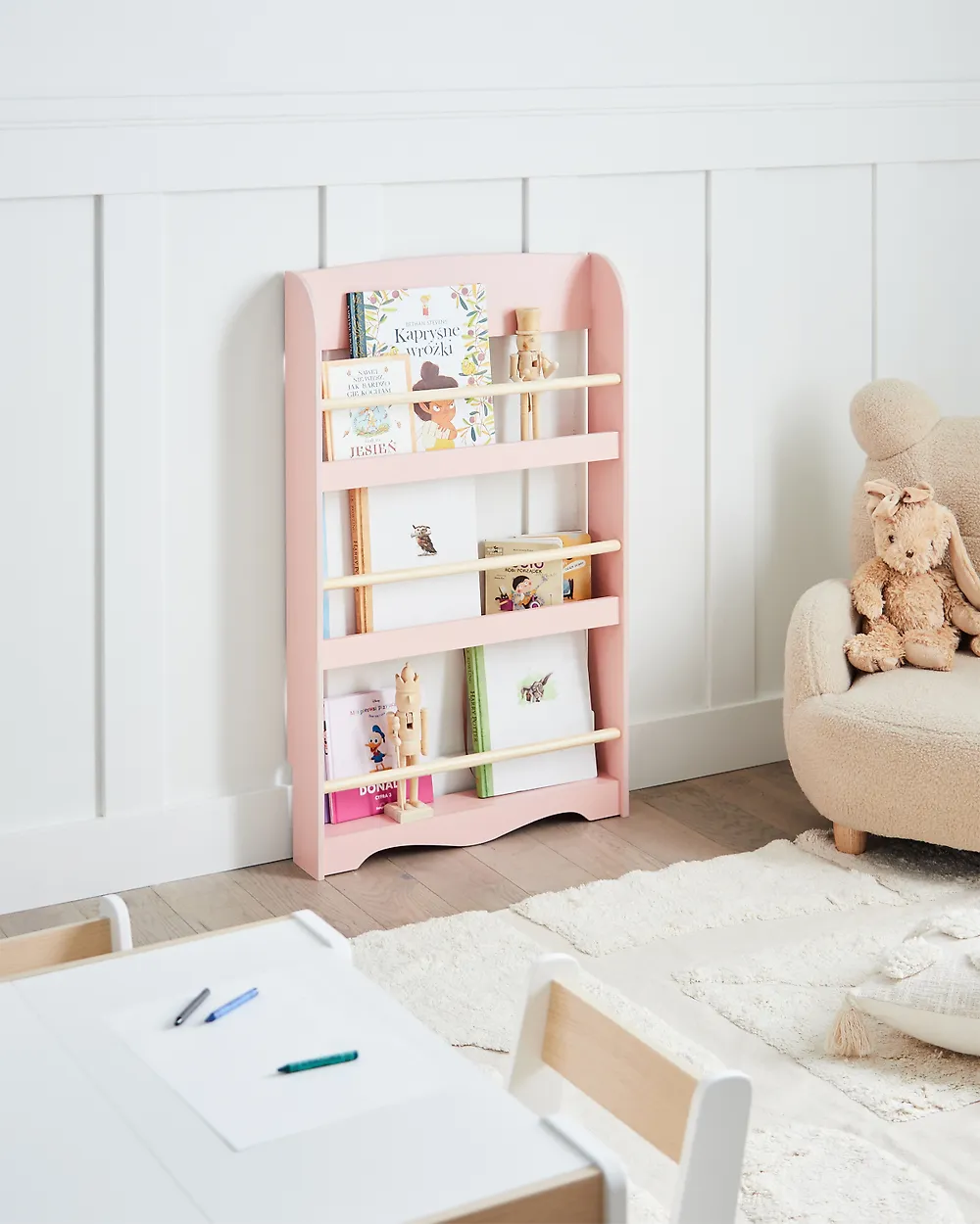 Bibliothèque/étagère Furinno Lova - 3 Rangements Livres, 2 étagères Ouvertes, Couleur Rose - Dimensions 62,41 X 94,01 X 24 Cm - 13