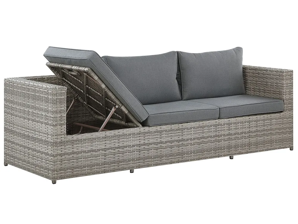 Garden Corner Sofa with Table 5 Seater SABBIA Modular PE Rattan Light Grey Right Hand_836741