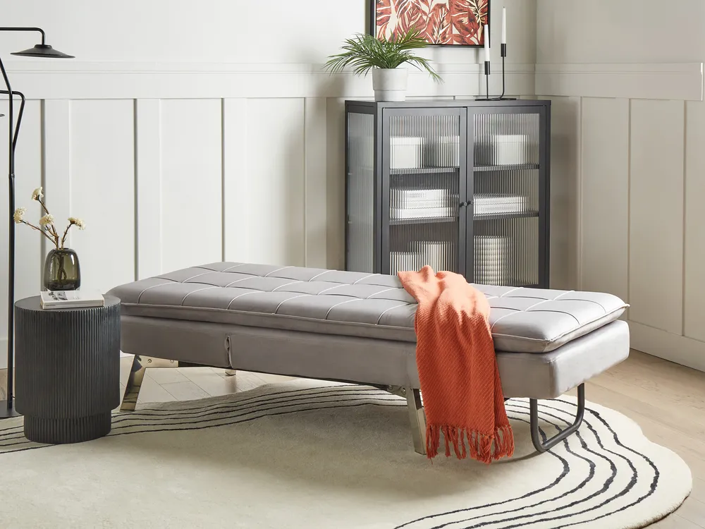 Chaise longue regolabile in velluto grigio chiaro LOIRET | Leroy Merlin