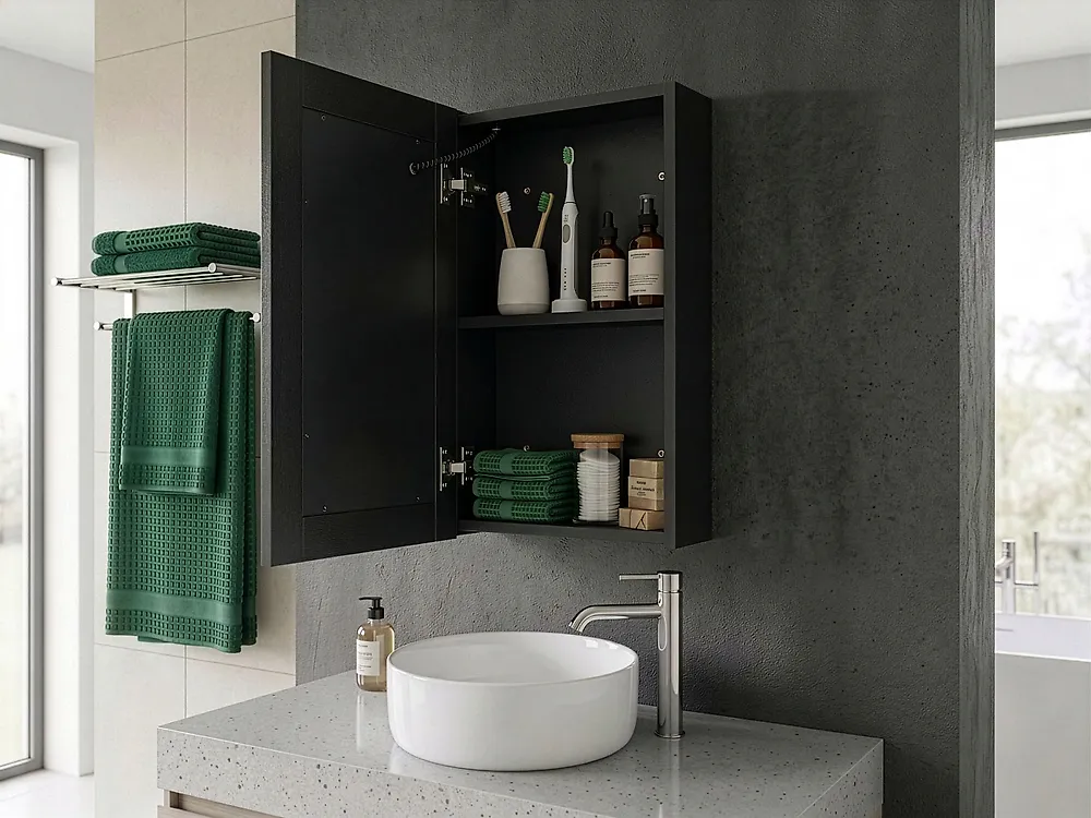 Bathroom Wall Mounted Mirror Cabinet LED CAMERON 40 cm 60 cm Black_1173727