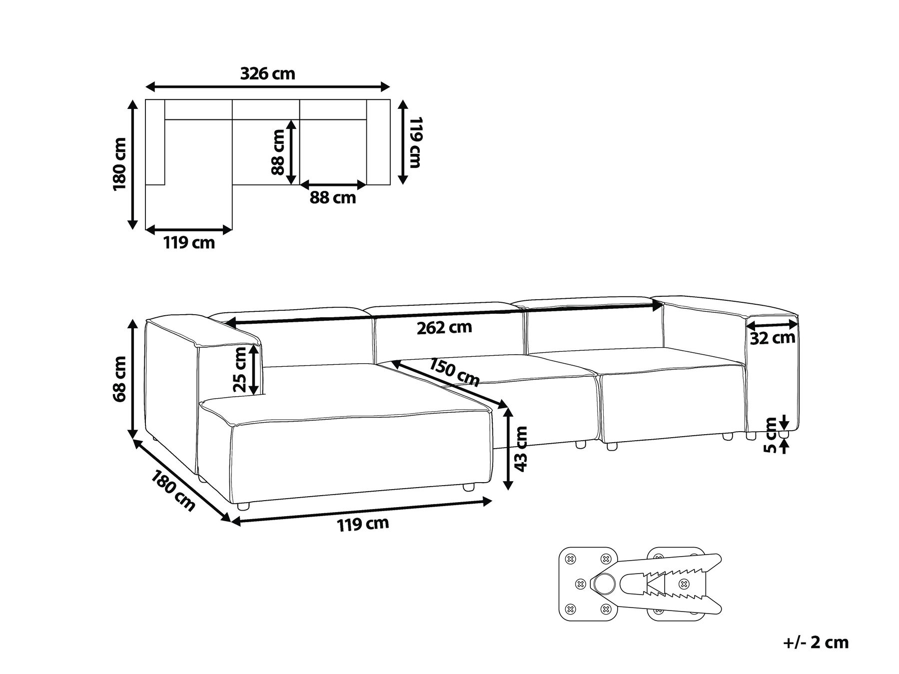 Right Hand 4 Seater Modular Fabric Corner Sofa Light Grey ARDAL _949519