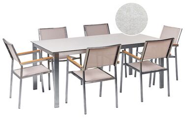 Hatszemélyes fehér üveg étkezőasztal bézs székekkel COSOLETO/GROSSETO