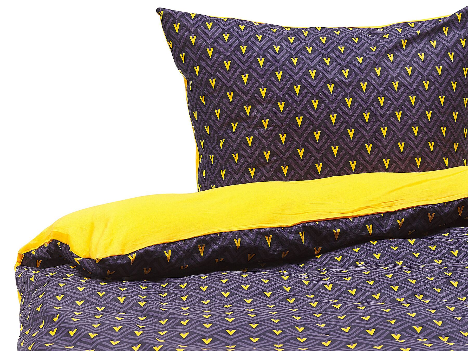 Cotton Sateen Duvet Cover Set Chevron Pattern 135 x 200 cm Dark Blue and Yellow WALLINGFORD_803127