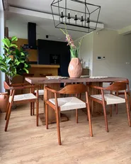 Set van 2 eetkamerstoelen OAKDALE Hout Donkerbruin/beige_1005798
