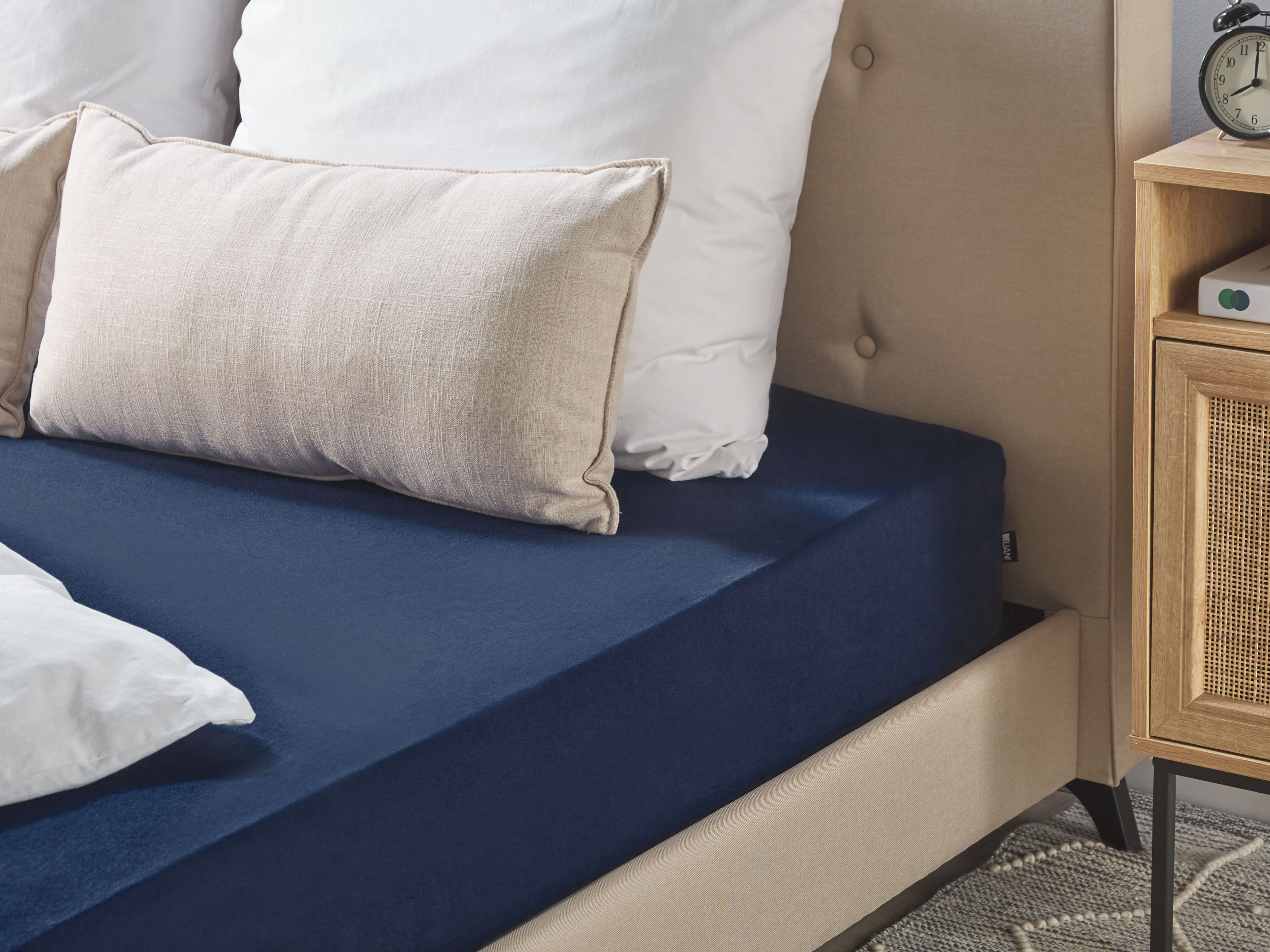 Fitted Sheet HOFUF 200 x 200 cm Cotton Navy Blue_1178694