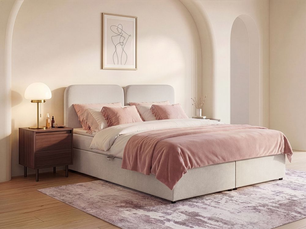 Lit boxspring avec rangement CHANCELLOR Tissu Beige clair 180 x 200 cm