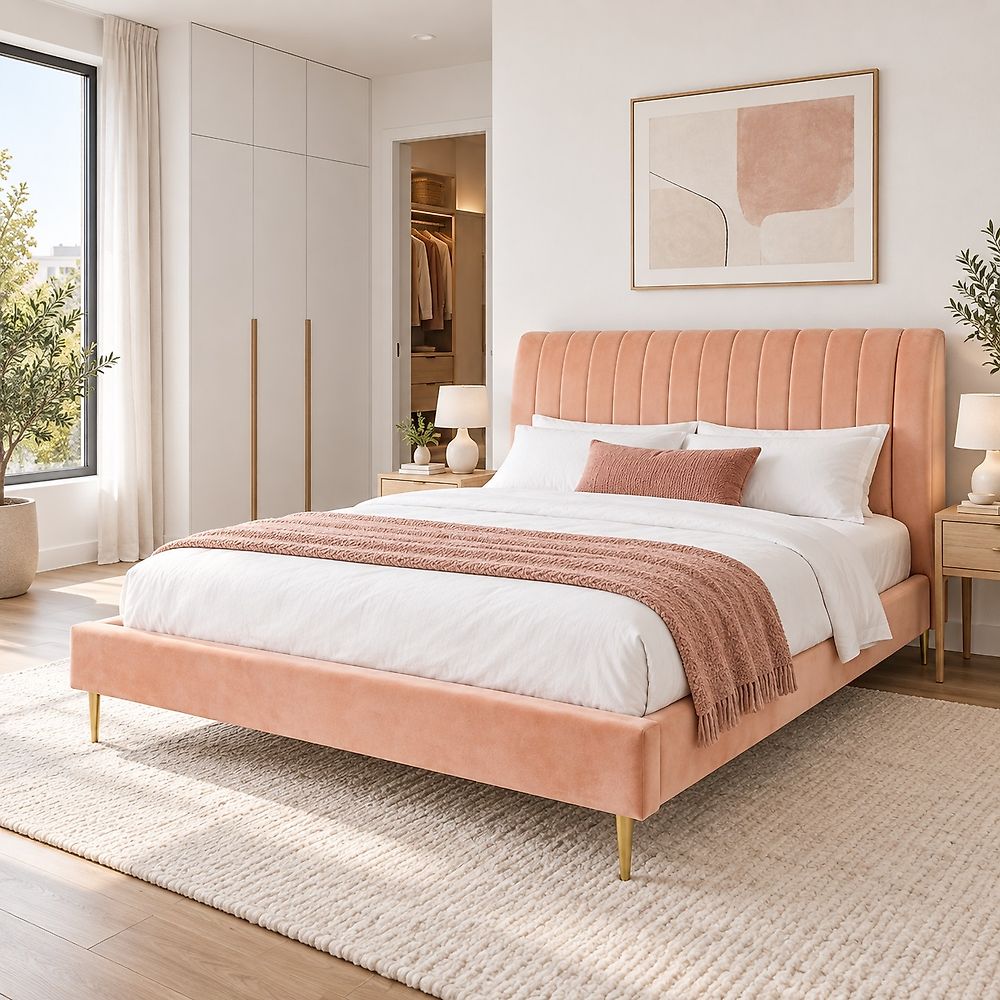 Bed Velvet MARVILLE 160 x 200 cm (EU King Size) Peach Pink