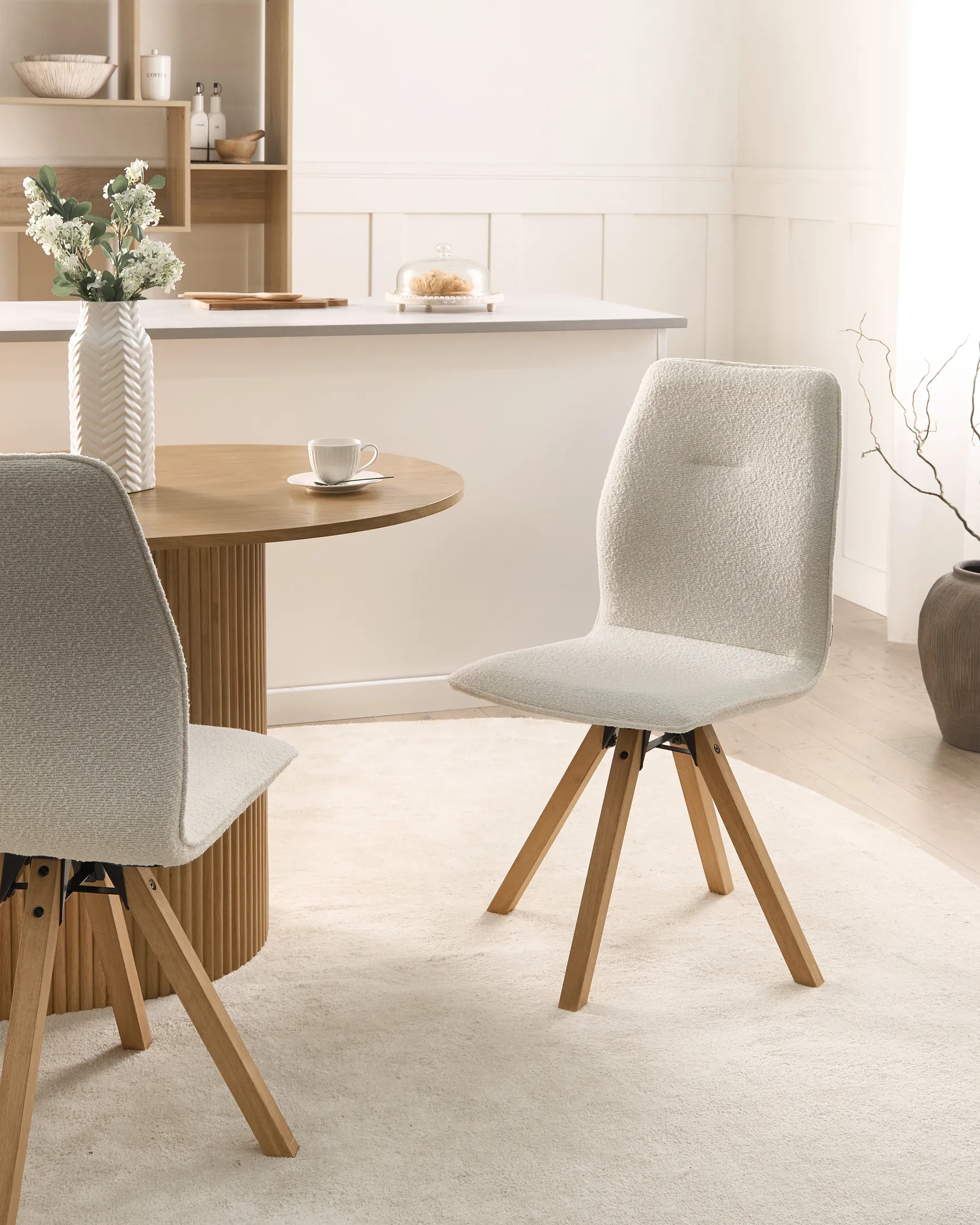 Set of 2 Dining Chairs Swivel ALKALI Boucle Off-White_1038085