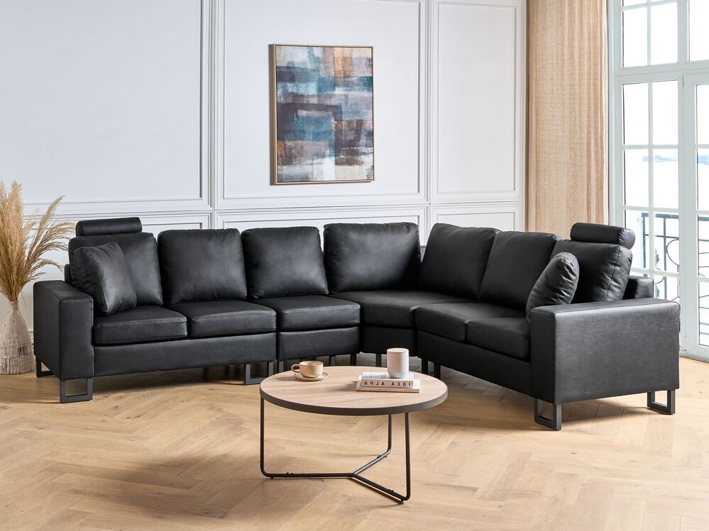 Left Hand Corner Leather Sofa Black STOCKHOLM II Beliani