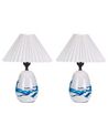 Lot de 2 lampes à poser en céramique blanc et bleu GENFEL_897996