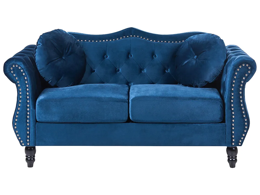 Sofa dla 2 osób SKIEN Welur Granatowy