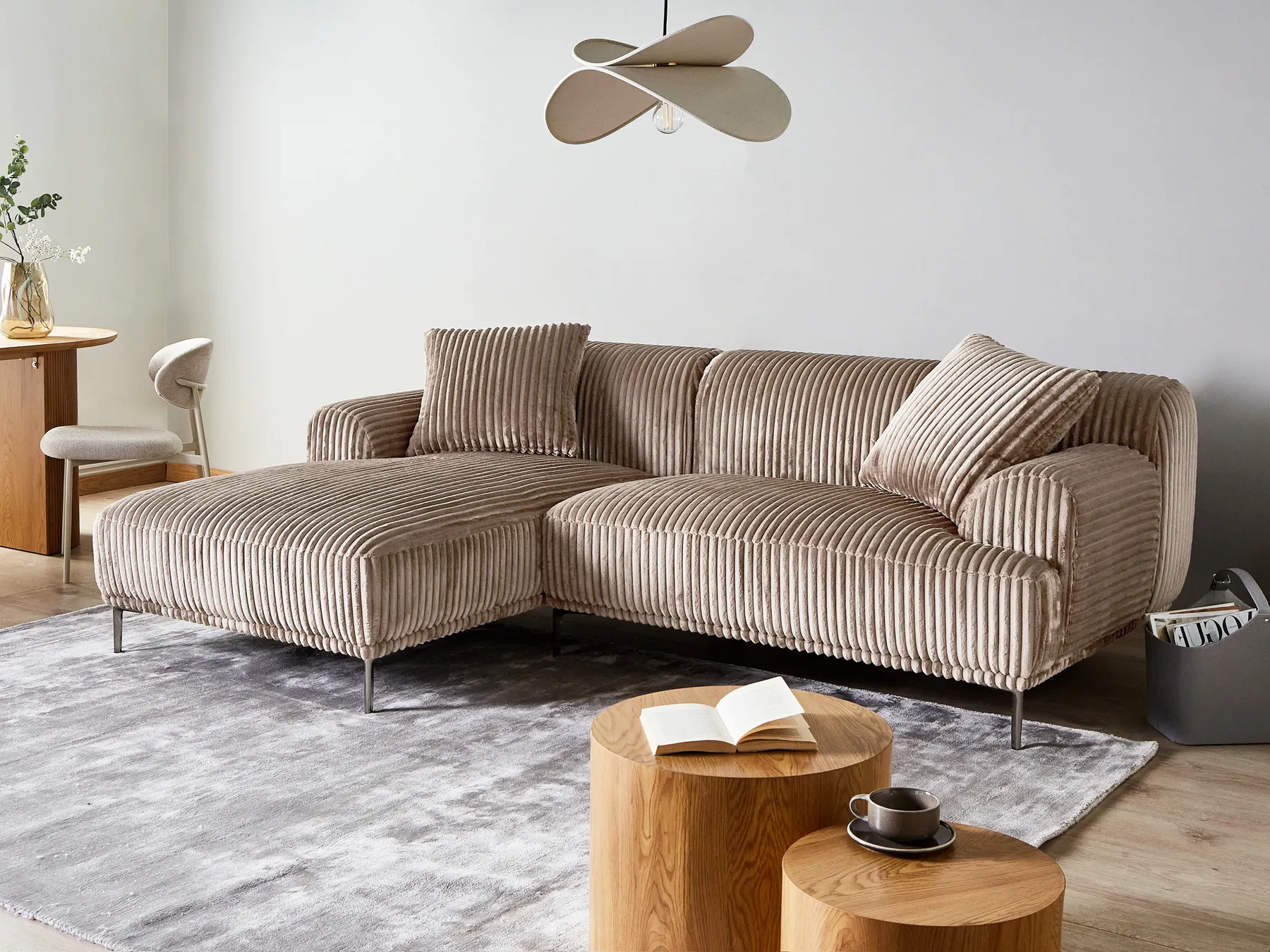 Corner Sofa STENUM Corduroy Light Brown Right Hand_972404