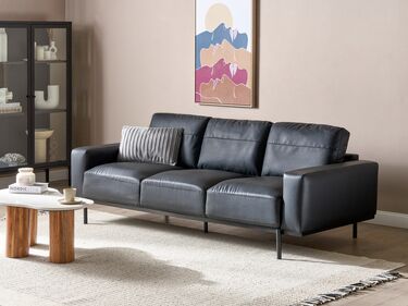 3 Seater Sofa Faux Leather Black SOVIK